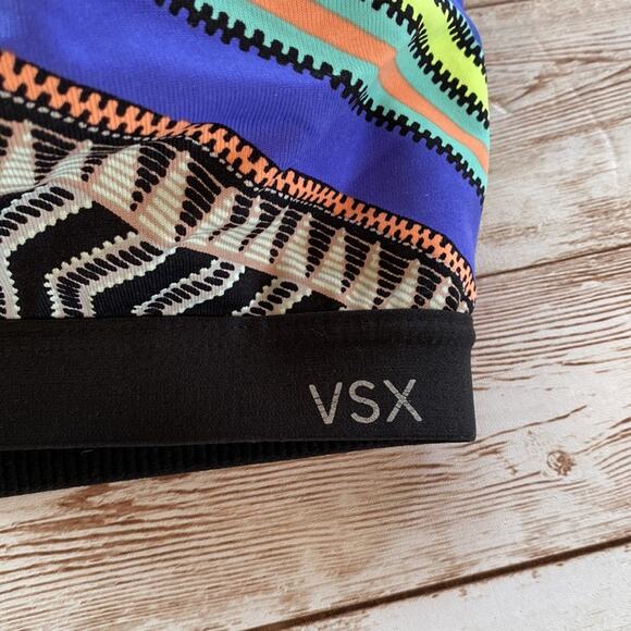 VSX Geo Print Bright Multi Colored Print Front Zip Sports Bra 32D - Picture 3 of 7